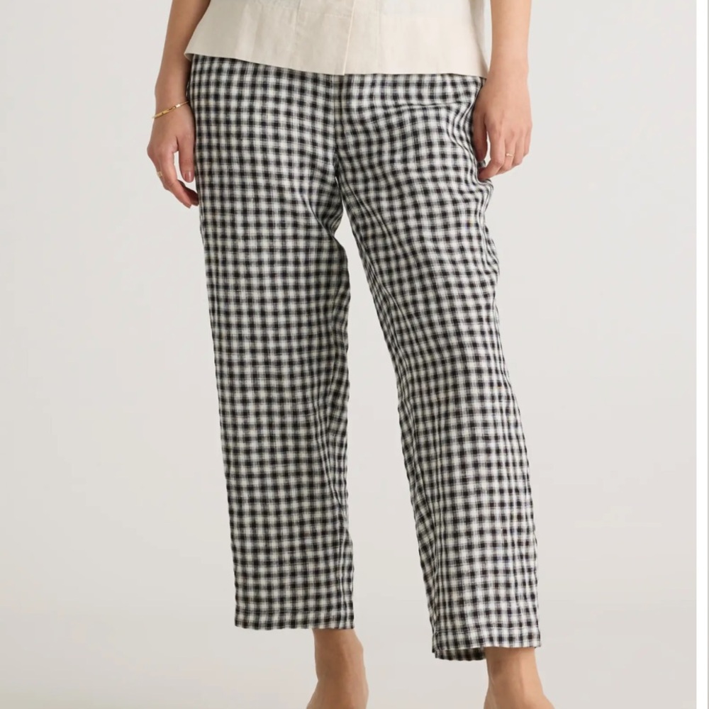 Quince 100% linen pant black and white check